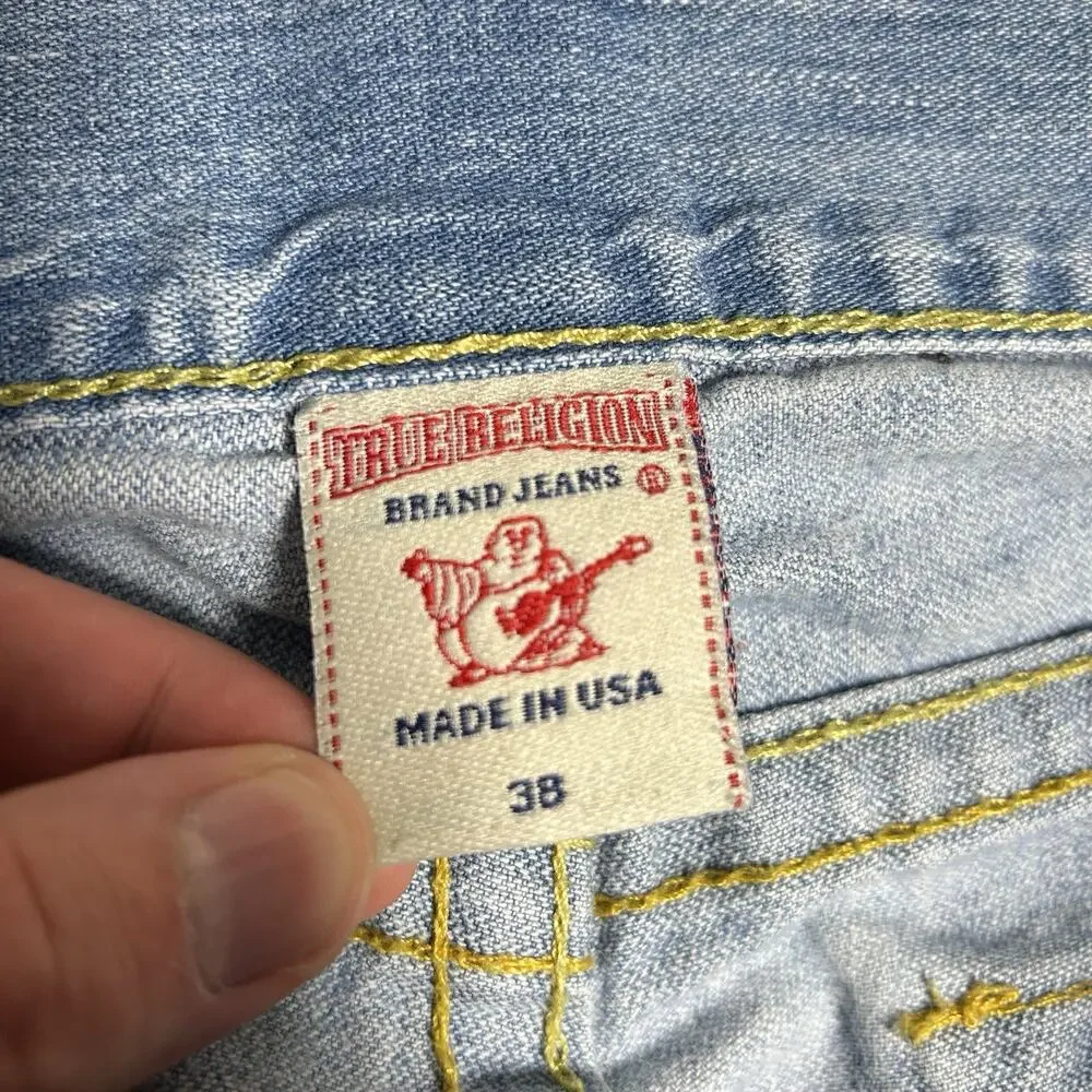 True Religion Ricky Jeans Mens 36x29.5 Light Wash Made In USA Y2K Distressed